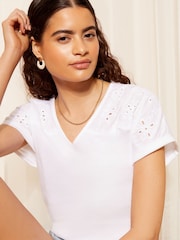 Friends Like These White Short Sleeve V Neck Cutwork Slubby T-Shirt - Image 1 of 4