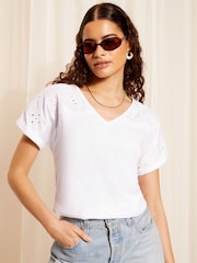 Friends Like These White Short Sleeve V Neck Cutwork Slubby T-Shirt - Image 2 of 4