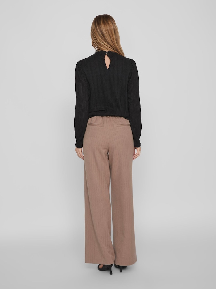 VILA Tan Brown High Waisted Pinstripe Wide Leg Smart Trousers - Image 2 of 6