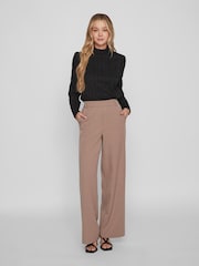 VILA Tan Brown High Waisted Pinstripe Wide Leg Smart Trousers - Image 3 of 6