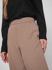 VILA Tan Brown High Waisted Pinstripe Wide Leg Smart Trousers - Image 4 of 6