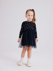 Name It Blue Printed Jersey And Mesh Skater Dress - Image 1 of 1