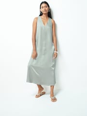 Silver Sleeveless Column V-Neck Midi Dress - Image 1 of 12