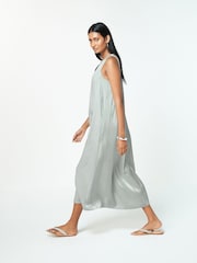 Silver Sleeveless Column V-Neck Midi Dress - Image 3 of 12