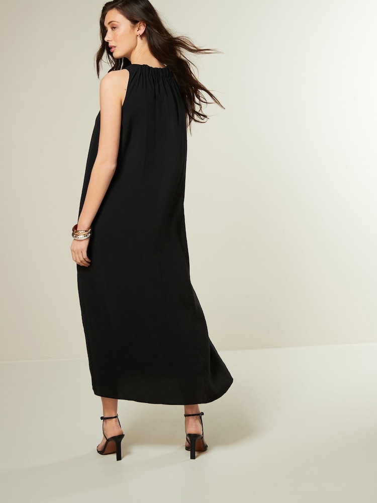 Black Sleeveless Column V-Neck Midi Dress - Image 2 of 6