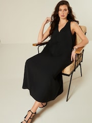 Black Sleeveless Column V-Neck Midi Dress - Image 3 of 6