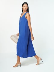 Cobalt Blue Sleeveless Column V-Neck Midi Dress - Image 1 of 6