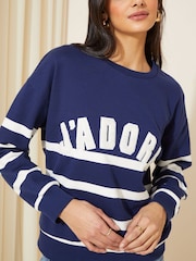 Marineblau/blau - Friends Like These langärmliges Sweatshirt mit Rundhalsausschnitt - Bild 1 von 4