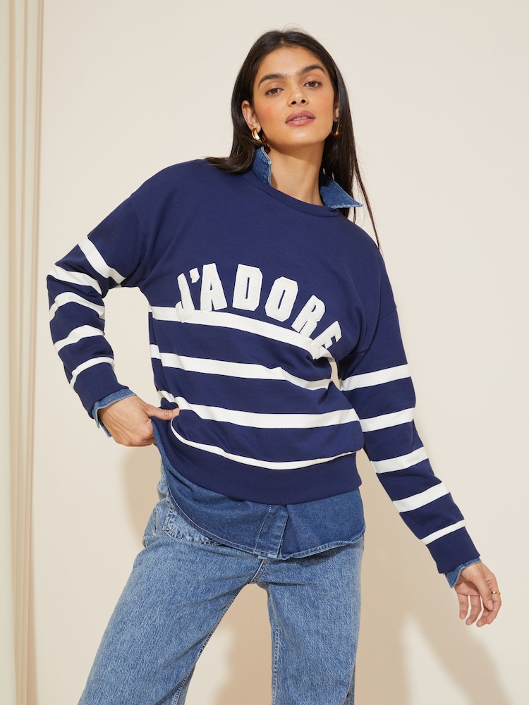 Friends Like These Navy Blue Long Sleeve Crew Neck Slogan Sweatshirt - Image 4 of 4 Friends Like These Navy Blue Long Sleeve Crew Neck Slogan Sweatshirt - Image 4 of 4