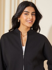 Friends Like These Black Jersey Zip Front Bomber Sweatshirt - Image 2 of 4