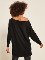 Friends Like These Black Petite Soft Jersey Long Sleeve Slash Neck Tunic Top - Image 2 of 4
