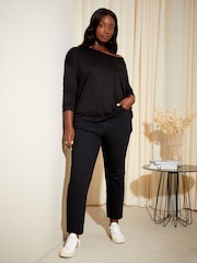 Friends Like These Black Petite Soft Jersey Long Sleeve Slash Neck Tunic Top - Image 3 of 4