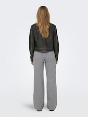 ONLY Black Distressed Faux Fur Leather Bomber Jacket - Image 2 of 5