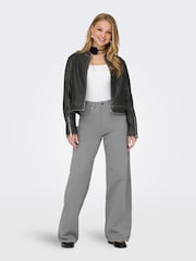 ONLY Black Distressed Faux Fur Leather Bomber Jacket - Image 3 of 5