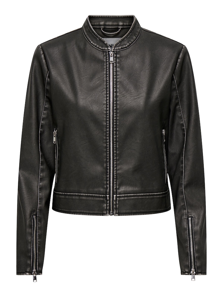ONLY Black Distressed Faux Fur Leather Bomber Jacket - Image 5 of 5 ONLY Black Distressed Faux Fur Leather Bomber Jacket - Image 5 of 5