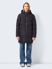 NOISY MAY Black Longline Padded Quilted Hooded Coat - Image 3 of 6