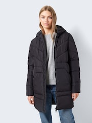 NOISY MAY Black Longline Padded Quilted Hooded Coat - Image 4 of 6