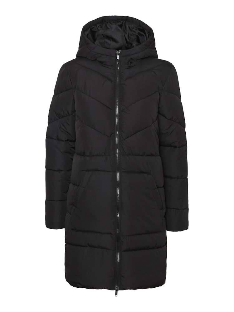 NOISY MAY Black Longline Padded Quilted Hooded Coat - Image 6 of 6