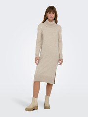ONLY Cream Long Sleeve Roll Neck Knitted Dress - Image 1 of 7