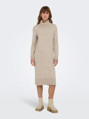 ONLY Cream Long Sleeve Roll Neck Knitted Dress - Image 3 of 7