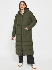 NOISY MAY Natural Longline Padded Quilted Hooded Coat - Image 1 of 11
