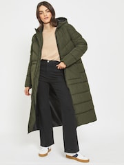NOISY MAY Natural Longline Padded Quilted Hooded Coat - Image 3 of 11