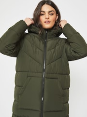 NOISY MAY Natural Longline Padded Quilted Hooded Coat - Image 4 of 11