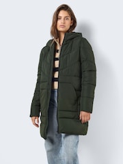 NOISY MAY Natural Longline Padded Quilted Hooded Coat - Image 5 of 11