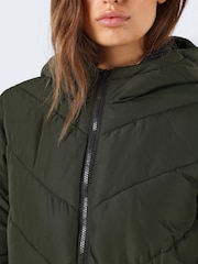 NOISY MAY Natural Longline Padded Quilted Hooded Coat - Image 6 of 11