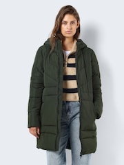 NOISY MAY Natural Longline Padded Quilted Hooded Coat - Image 9 of 11