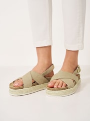 Crew Clothing Natural Sadie Cross-Over Flat Espadrilles - Image 1 of 5