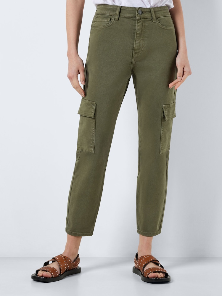 NOISY MAY Natural High Waisted Cargo Straight Leg Jeans - Image 1 of 6 NOISY MAY Natural High Waisted Cargo Straight Leg Jeans - Image 1 of 6