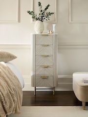 Light Grey Valencia Marble and Mango Wood 5 Drawer Tall Chest of Drawers - Image 1 of 8