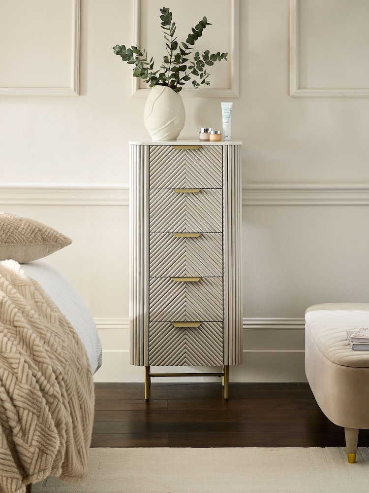Light Grey Valencia Marble and Mango Wood 5 Drawer Tall Chest of Drawers - Image 1 of 8