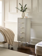 Light Grey Valencia Marble and Mango Wood 5 Drawer Tall Chest of Drawers - Image 2 of 8