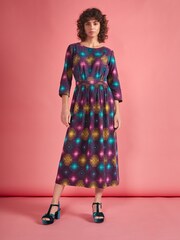 Seasalt Cornwall Purple Forestry Printed Midi Dress - Image 1 of 11