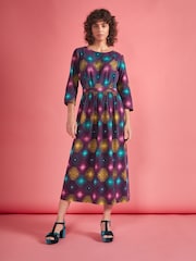 Seasalt Cornwall Purple Forestry Printed Midi Dress - Image 3 of 11