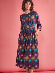 Seasalt Cornwall Purple Forestry Printed Midi Dress - Image 4 of 11