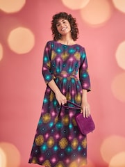 Seasalt Cornwall Purple Forestry Printed Midi Dress - Image 6 of 11