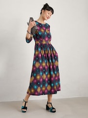 Seasalt Cornwall Purple Forestry Printed Midi Dress - Image 8 of 11
