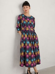 Seasalt Cornwall Purple Forestry Printed Midi Dress - Image 9 of 11