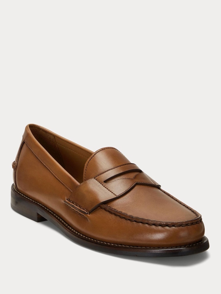 Polo Ralph Lauren Tan Brown Leather Alston Pony Loafers - Image 2 of 4