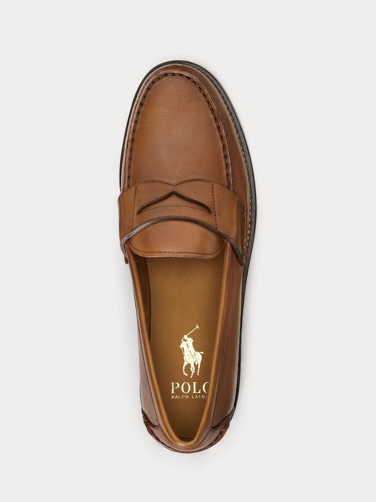 Polo Ralph Lauren Tan Brown Leather Alston Pony Loafers - Image 4 of 4