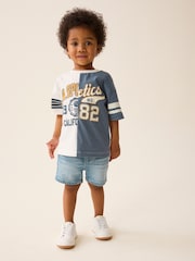 Blue/White 100% Cotton Short Sleeve Varsity T-Shirt (3mths-7yrs) - Image 1 of 7