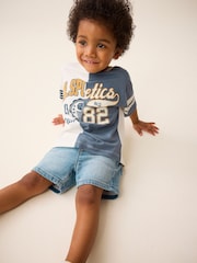 Blue/White 100% Cotton Short Sleeve Varsity T-Shirt (3mths-7yrs) - Image 2 of 7