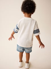 Blue/White 100% Cotton Short Sleeve Varsity T-Shirt (3mths-7yrs) - Image 3 of 7