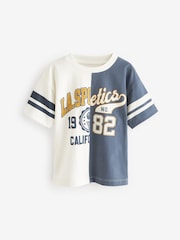 Blue/White 100% Cotton Short Sleeve Varsity T-Shirt (3mths-7yrs) - Image 5 of 7