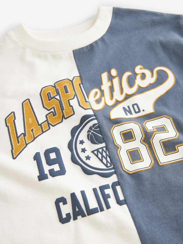 Blue/White 100% Cotton Short Sleeve Varsity T-Shirt (3mths-7yrs) - Image 7 of 7