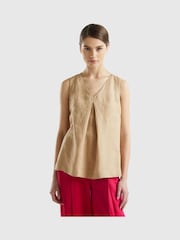 Benetton 100% Linen Brown Blouse - Image 1 of 3