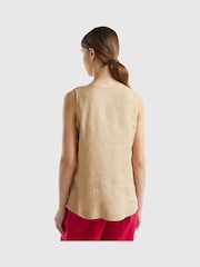Benetton 100% Linen Brown Blouse - Image 2 of 3